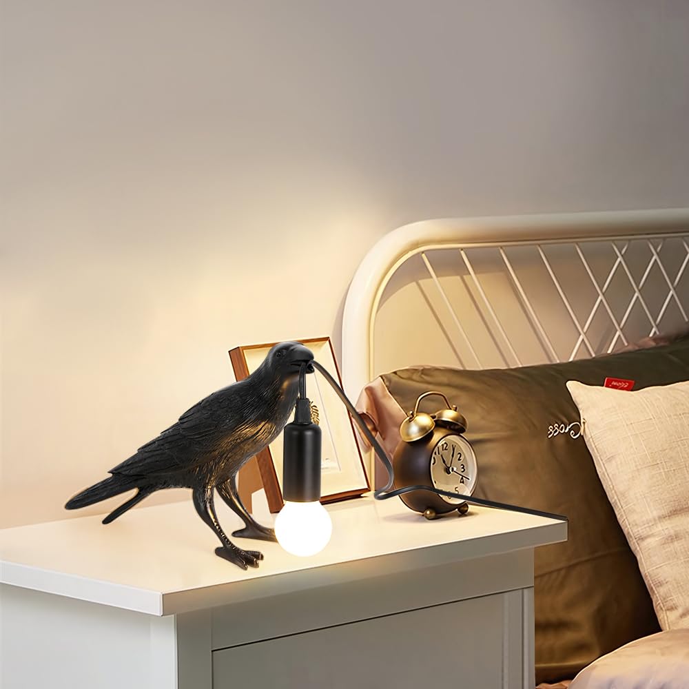 Shandaglo Crow Lamp - Raven Table Lamp with Bulb, Gothic Crow Light - Raven Decor for Bedside Bedroom Living Room Decor