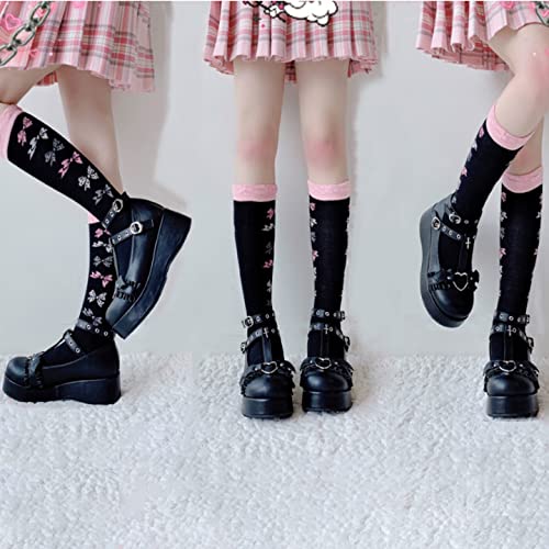 Womens Mary Jane Shoes T-Strap Chunky Heel Goth Platform Lolita Shoes Round Toe Ankle Oxfords Shoes for Women Black Siz 7.5