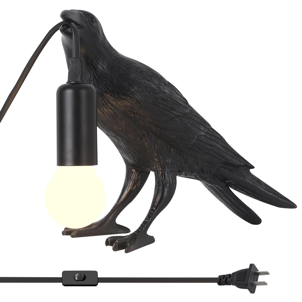 Shandaglo Crow Lamp - Raven Table Lamp with Bulb, Gothic Crow Light - Raven Decor for Bedside Bedroom Living Room Decor