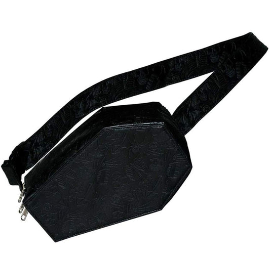 Kreepsville 666 Coffin Hip Pouch! Vegan Leather Fanny Pack! Design With Spooky Embossed Graphics! Black Leather Waist Bag!