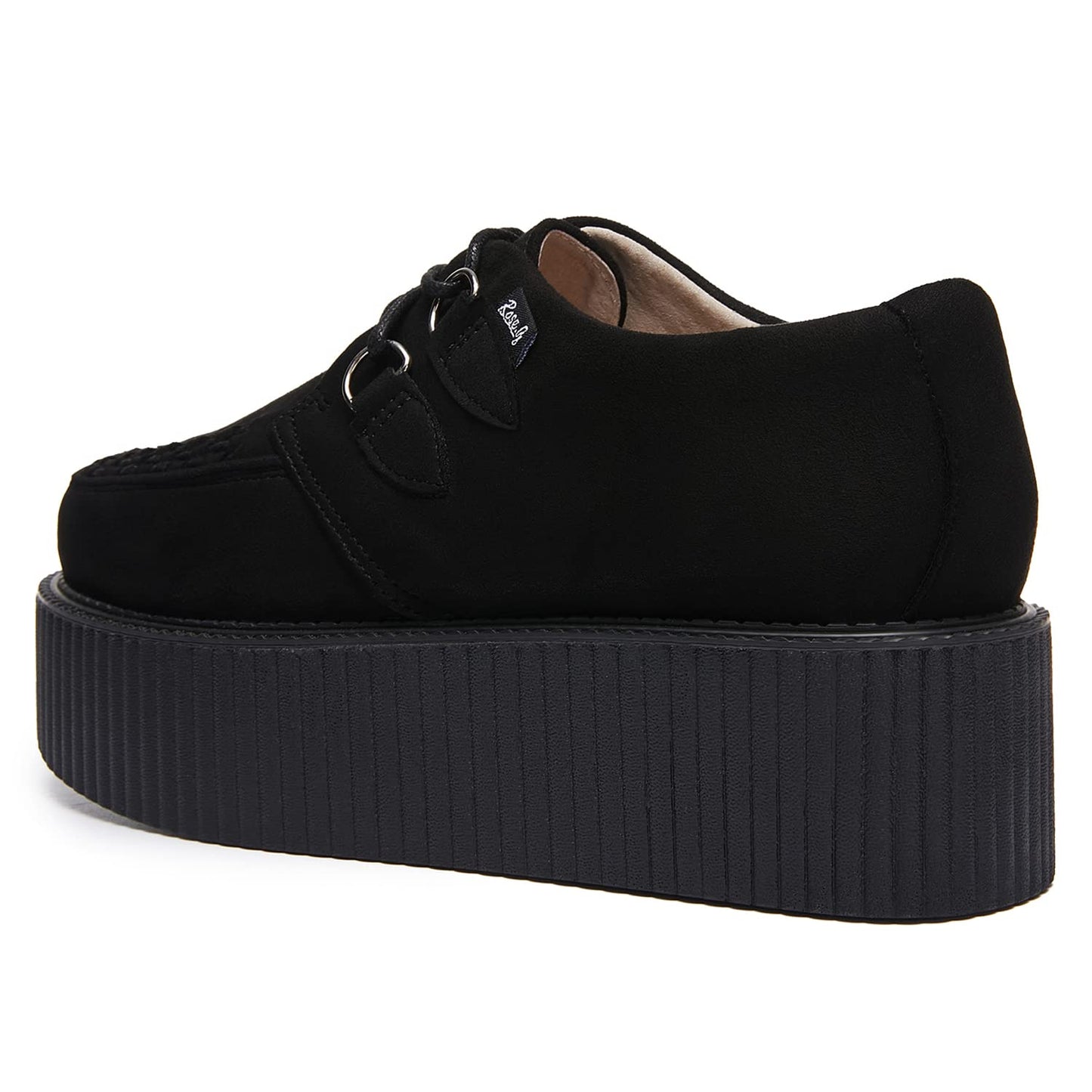 RoseG Women's Handmade Suede Lace Up Flat Platform Creepers Shoe Black 9