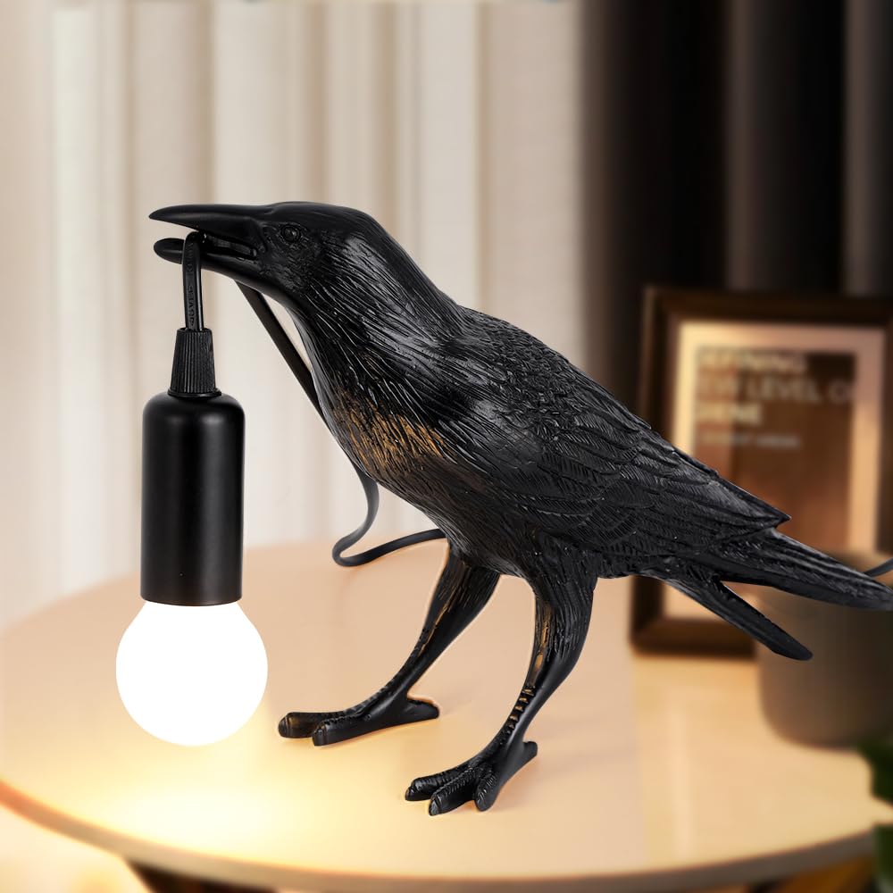 Shandaglo Crow Lamp - Raven Table Lamp with Bulb, Gothic Crow Light - Raven Decor for Bedside Bedroom Living Room Decor