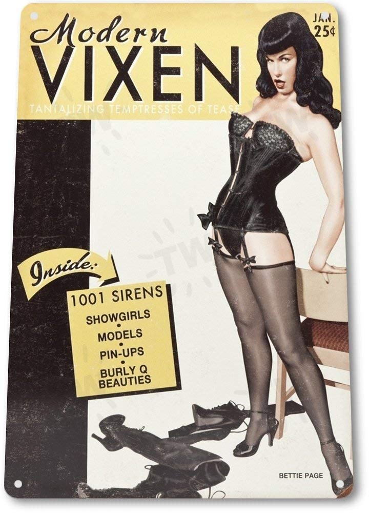 TIN SIGN Betty Page Vixen Metal Decor Wall Art Pin-up Shop A246 12" x 16"