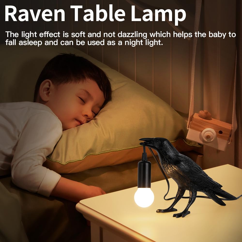 Shandaglo Crow Lamp - Raven Table Lamp with Bulb, Gothic Crow Light - Raven Decor for Bedside Bedroom Living Room Decor