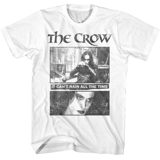 American Classics The Crow Movie It's Can't Rain All The Time Mens Short Sleeve T Shirt Vintage Style Graphic Tees White