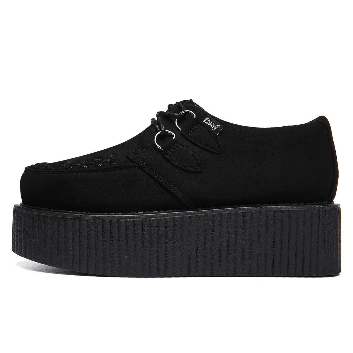 RoseG Women's Handmade Suede Lace Up Flat Platform Creepers Shoe Black 9