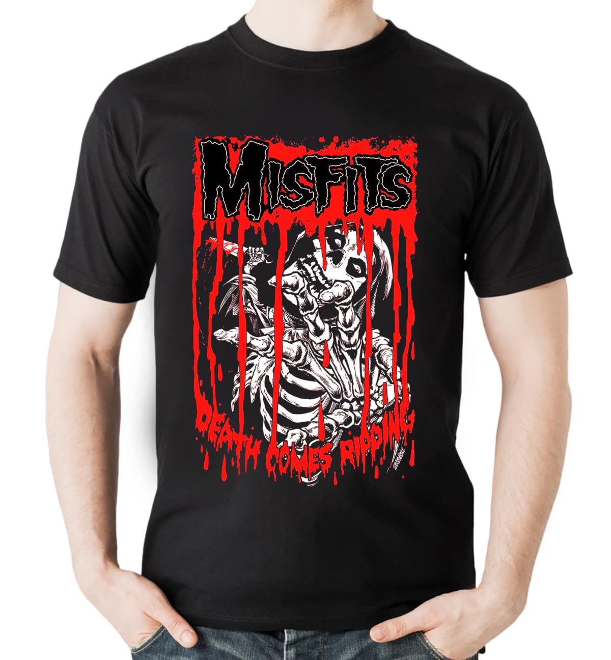 Misfits Shirt Novelty Rock Band Concert Short Sleeve for Women Death Comes Ripping Band Logo Graphic T-Shirt Unisex Black 3X-Large