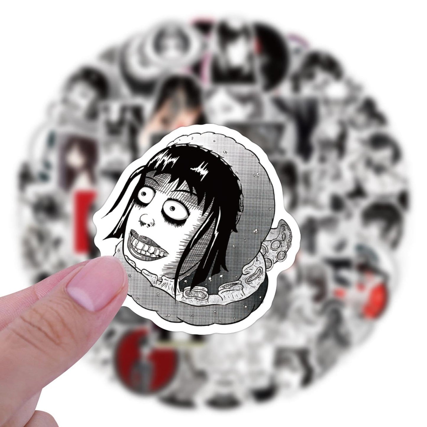 120pcs Junji Ito Stickers for Water Bottles, Black White Horror Manga Stickers, Cool Thriller Waterproof Vinyl Decals for Teens Adults Laptop Car Skateboard Luggage Bike Phone Notebook