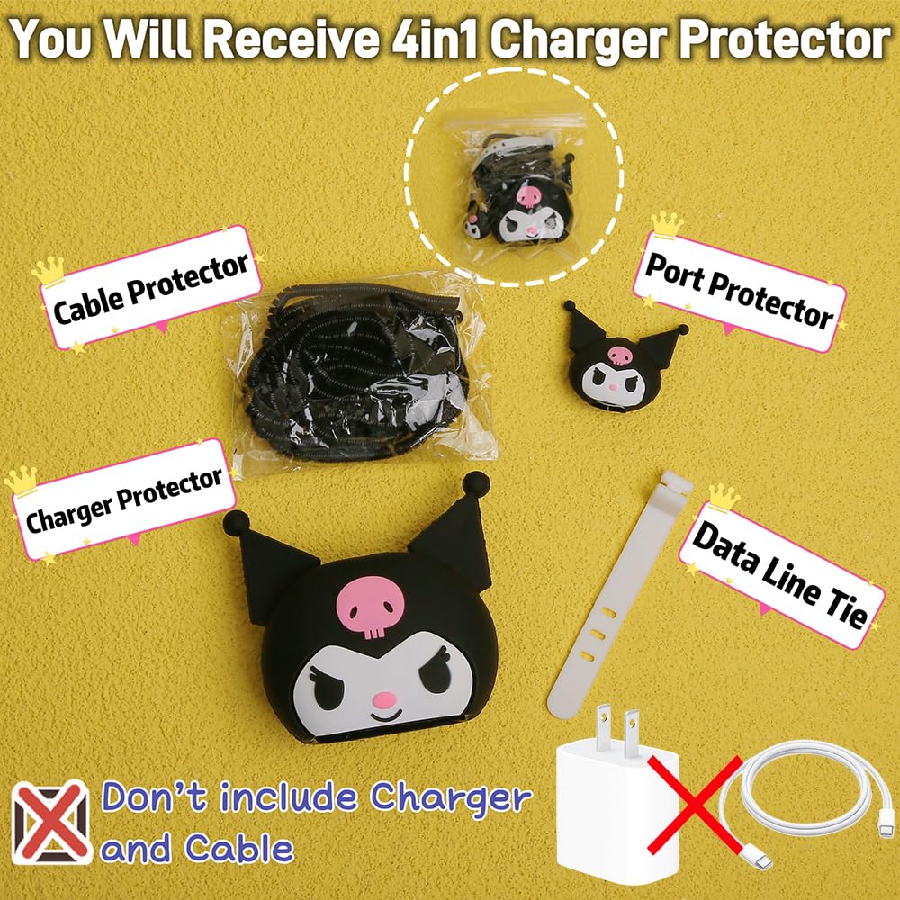 MTYXYTM 3D Cute Cartoon Series Fast Charger Protector for iPhone 18W 20W iPhone 14 13 12 11 Pro Max Fast Charging Cable Charger Head Cover Cable Accessory Data Cable Protective Sleeve, No.07(4in1)