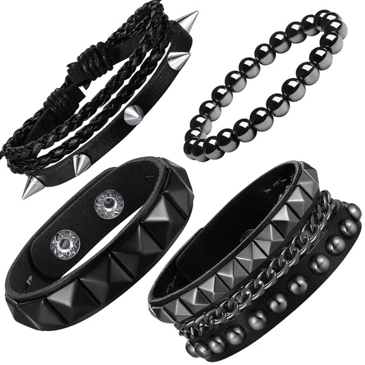 XIANNVXI 4Pcs Goth Bracelet Emo Bracelets Spike Punk Bracelet for Men Women Leather Cuff Adjustable Black Bracelet