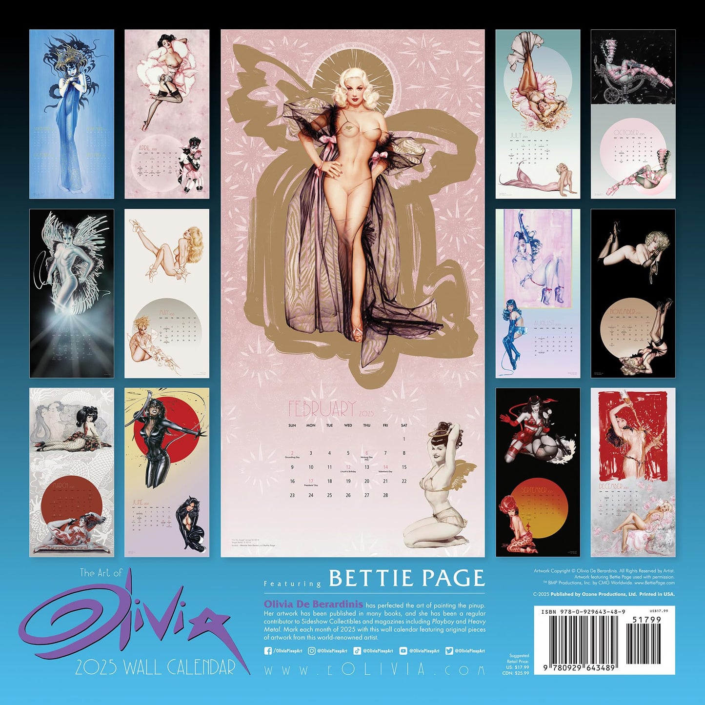 The Art of Olivia – 2025 Wall Calendar featuring Bettie Page