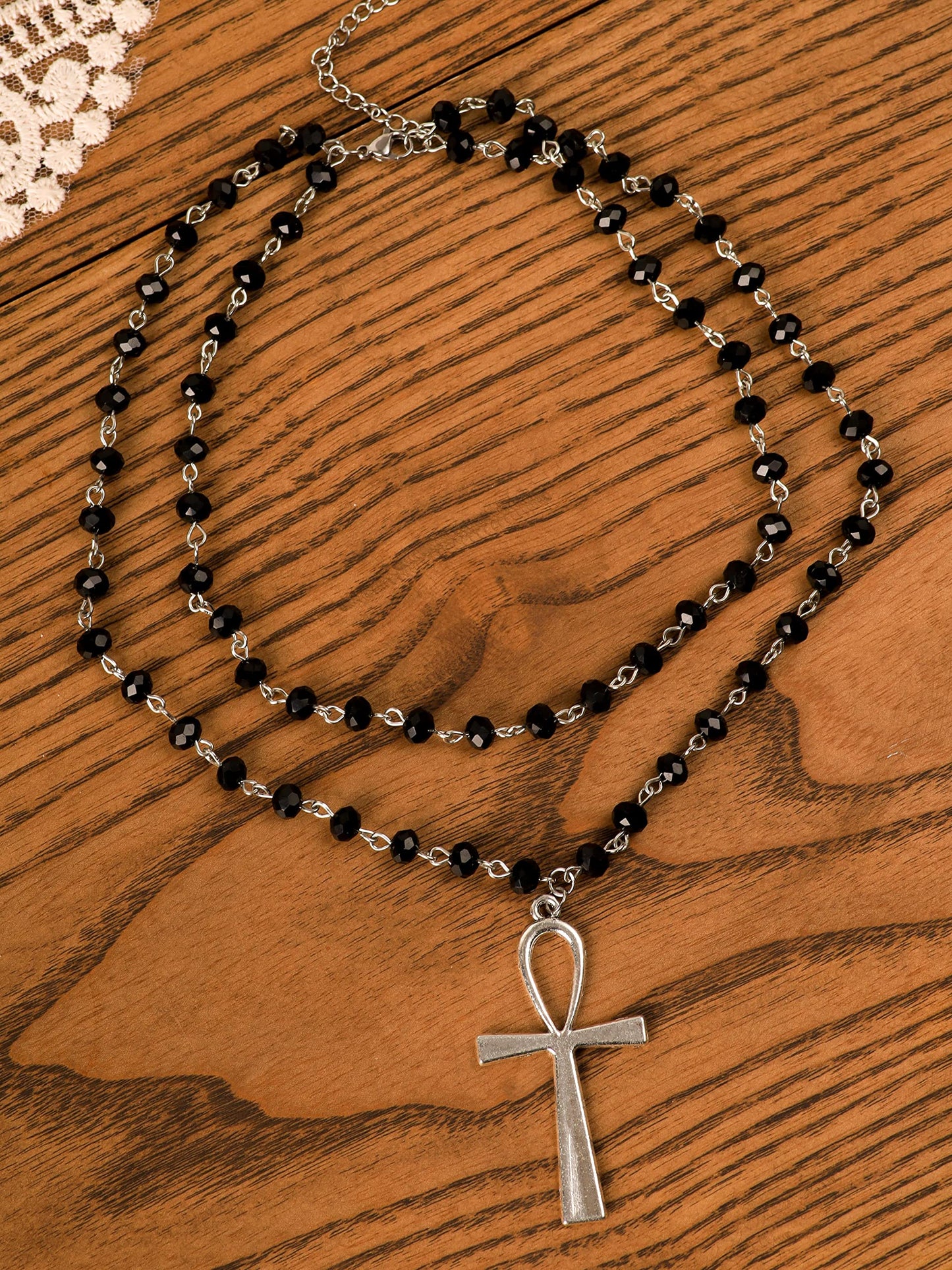 Sacina Goth Ankh Necklace, Layered Cross Necklace, Black Necklace for Women, Gothic Necklace, Halloween Necklace, Christmas New Year Jewelry Gift For Women